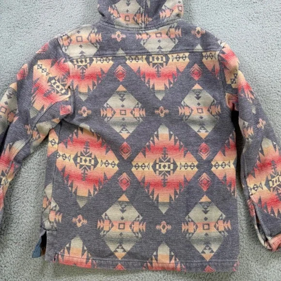 Faherty Mens Southwestern Aztec Print Cotton Henley Hoodie Gray Red Small - Picture 7 of 8